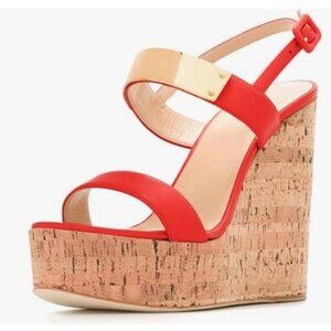 XYD Red Platform Wedge Cork High Heels Open Toe Strappy Slingback Dress Sandals